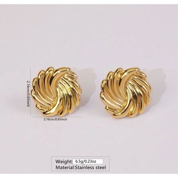 Gold-Tone Swirl Pierced Stud Earrings Classic Dainty Lightweight Classic Trendy - Picture 3 of 10
